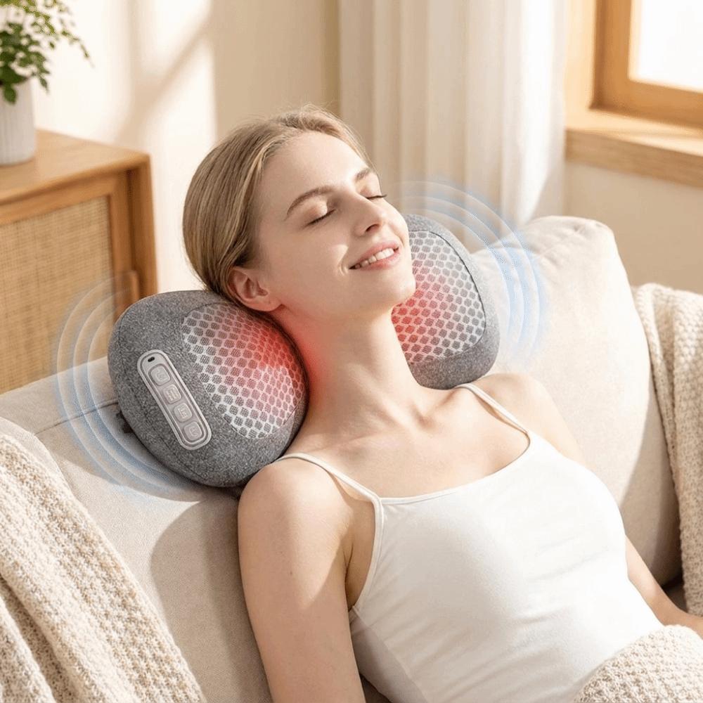 Hot Compress Neck Massager Pillow Breathable Lumbar Support Pillow Portable Travel Massager Office