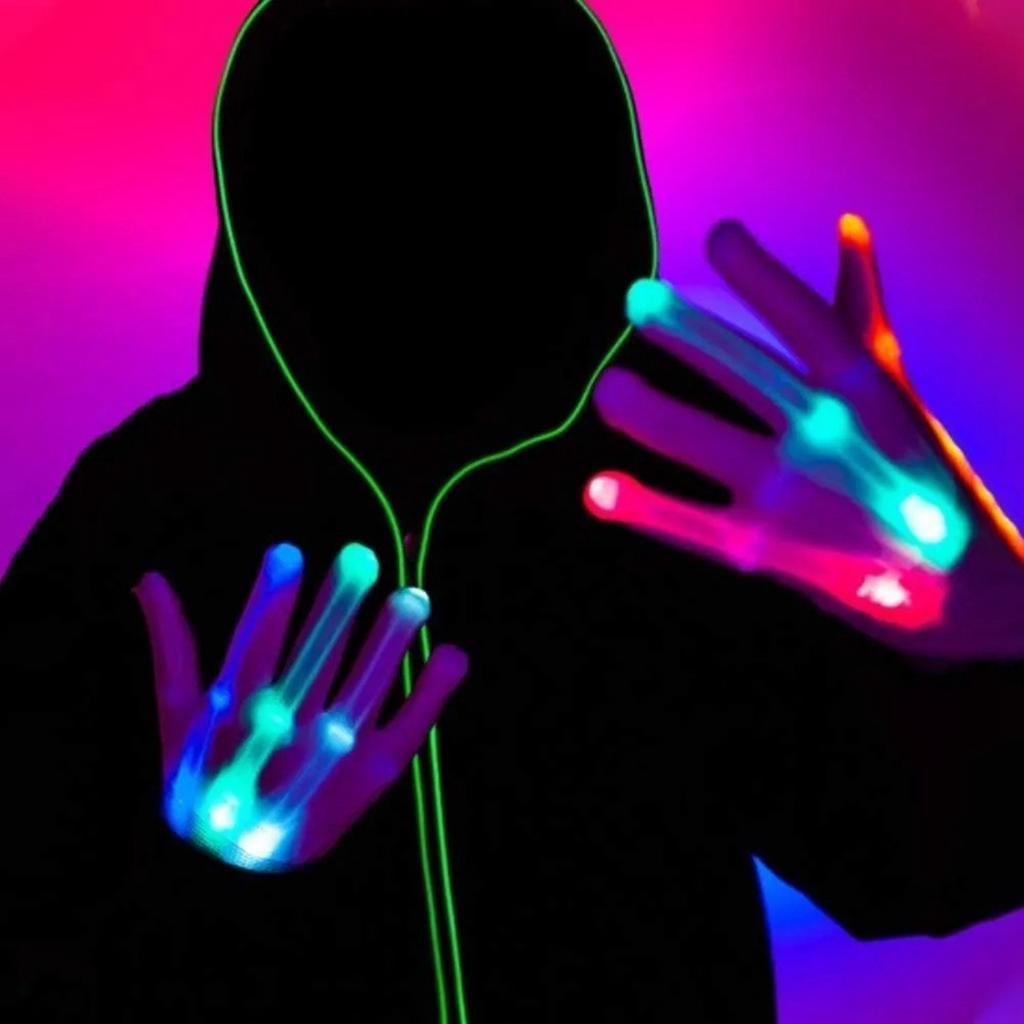 1 Pair Light Up Gloves Colorful 6 Mode Flash Soft LED Finger Gloves for Adults Halloween Cosplay Colorful Light