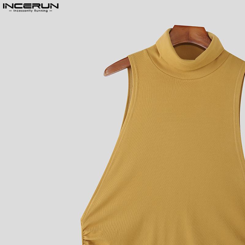 INCERUN Men High Neck Sleeveless Cutout Side Casual Loose Knitted Tank Tops