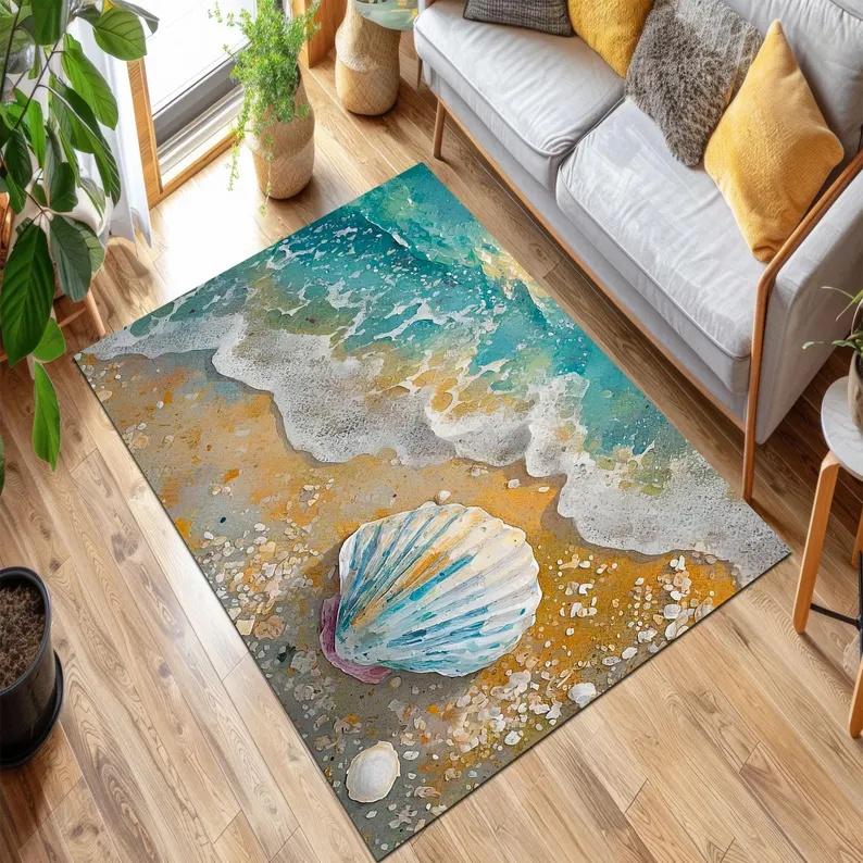 Nordic Style Shell Goose Soft Stone Carpet Ocean Series Patterned Door Mat Entrance Bedroom Bedside Sofa Rug Home Decoration