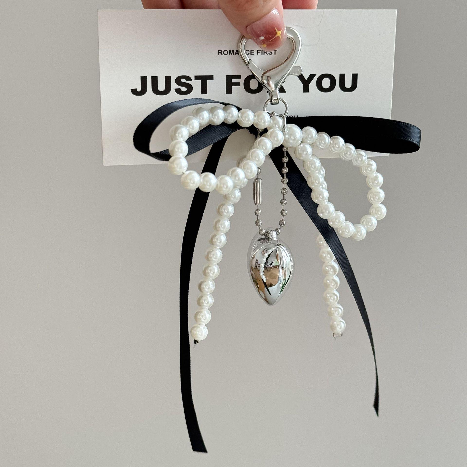 Элегантный французский жемчужный брелок-подвеска для сумки в виде банта с подвеской-сердечком
