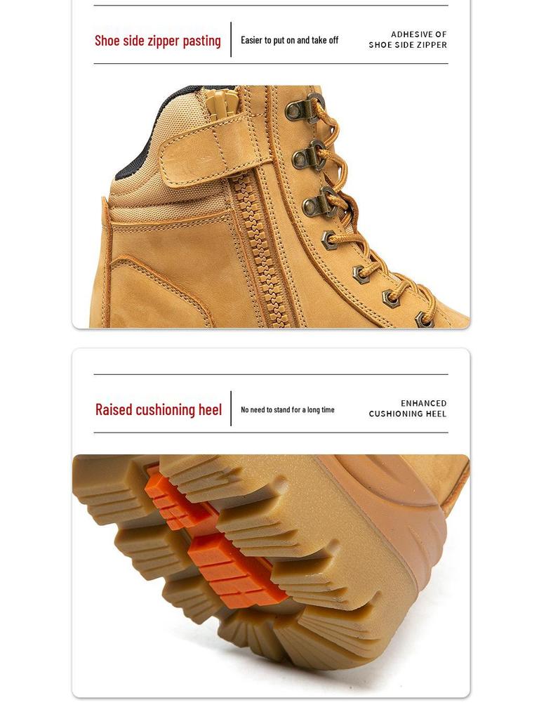 Men's High-Top Safety Boots, Yellow, Side Zipper, Anti-Smash & Anti-Puncture, PU/TPU Sole