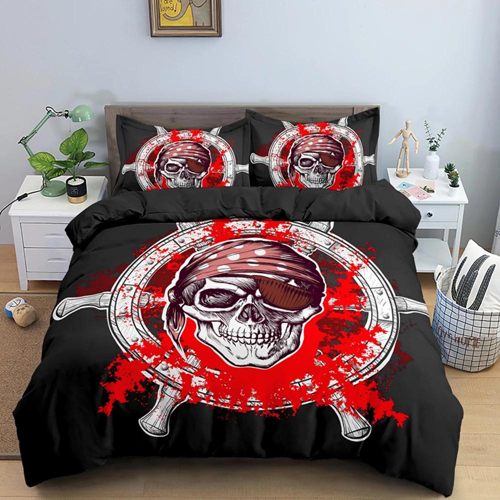 Skull Duvet Cover King Halloween Comforter CoverGothic Fog Smoke Skull Skeleton Bedding SetGrey Quilt Cover Room Decor 2/3pcs