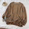 European Women's Oversized Gray-Orange Striped Long-Sleeve T-Shirt, Autumn 2025 Collection – Soft, Comfortable, and Versatile.