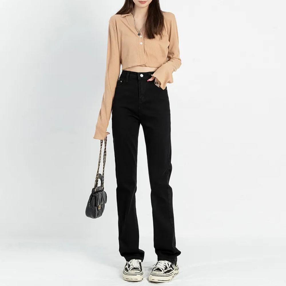 Commuter casual jeans women's spring and autumn new Korean high waist and thin loose versatile straight trousers ins tide