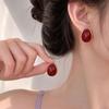 Gold-Plated Red & White Soy Milk Drop Earrings - French Retro Minimalist Oval Design for Women.