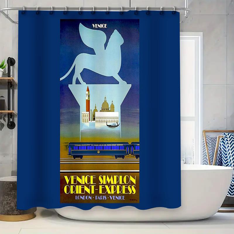 

Venice Italy Coastal Shower Curtain Set Vintage Mediterranean Sea Landscape Bathroom Decor Waterproof Fabric Liner W60H190(CM)-1 Pcs