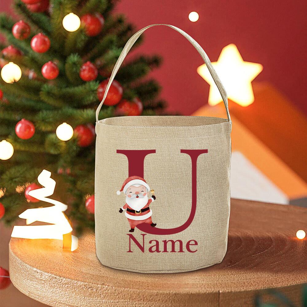 Personalised 26 Initial with Name Candy Bucket Bag Christmas Party Children's Tote Bags Portable Basket Kid Xmas Gifts