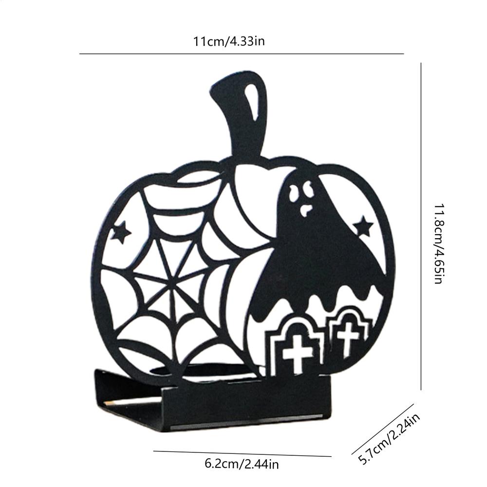 Black Halloween Candle Holders Creepy Hollow Out Silhouette Candle Holder Halloween Table Decoration Metal Pumpkin Shape