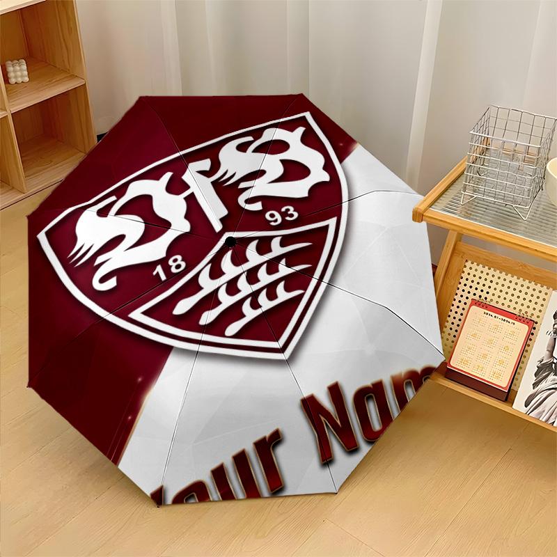 VfB Stuttgart FC Automatic 3‑Fold Umbrella 8‑Rib Windproof Folding Umbrella Sun Rain Protection For Outdoor Travel Daily Use