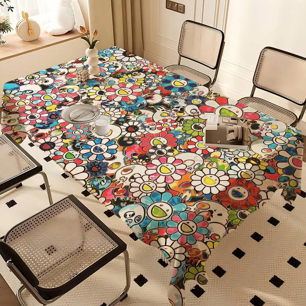 Blumen T-Takashi Kunst M-Murakami Rechteckige Tischdecken Waschbar Party Küche Esszimmer Wohnzimmer Geburtstagsdekoration Tisch
