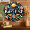 2D Flat 1pc Welcome Aluminum Hanging Plaque, Colorful Sun and Floral Welcome Signs, Porch Decor, Patio Decor, Whimsical Home Entrance Decor