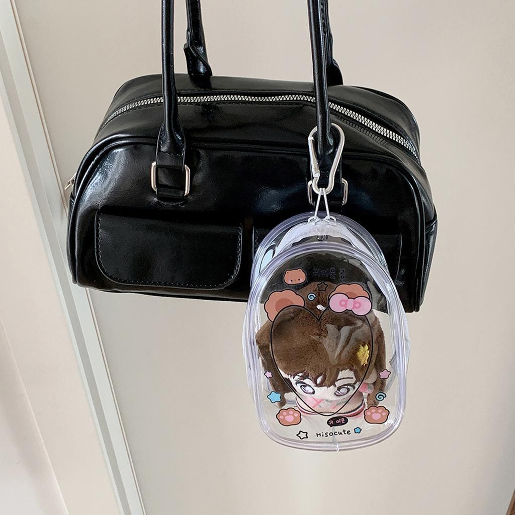 Portable Clear Hanging Storage Bag For Mini Figures Dolls Collectibles With Keychain Attachment And Zipper Closure