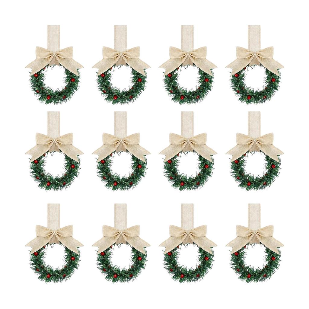 Christmas Kitchen Cabinet Wreaths With Plaid Bow Ribbon Hanging Cabinet Doors Wreaths Decorative For Kitchen Window Outdoor Indoor Holiday Decor