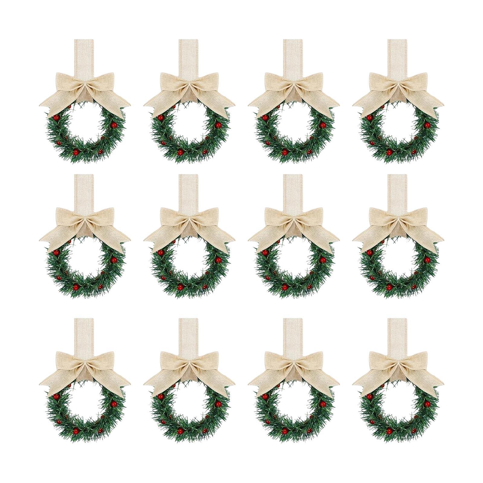 

Рождественские венки для кухонного шкафа с клетчатой лентой-бантом, подвесные венки для дверей шкафа, декоративные венки для кухонного окна, наружного и внутреннего праздничного декора One Size бежевый