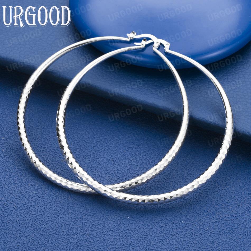 925 Sterling Silver 70mm Large Circle Pattern Pierced Earrings for Wedding Jewelry