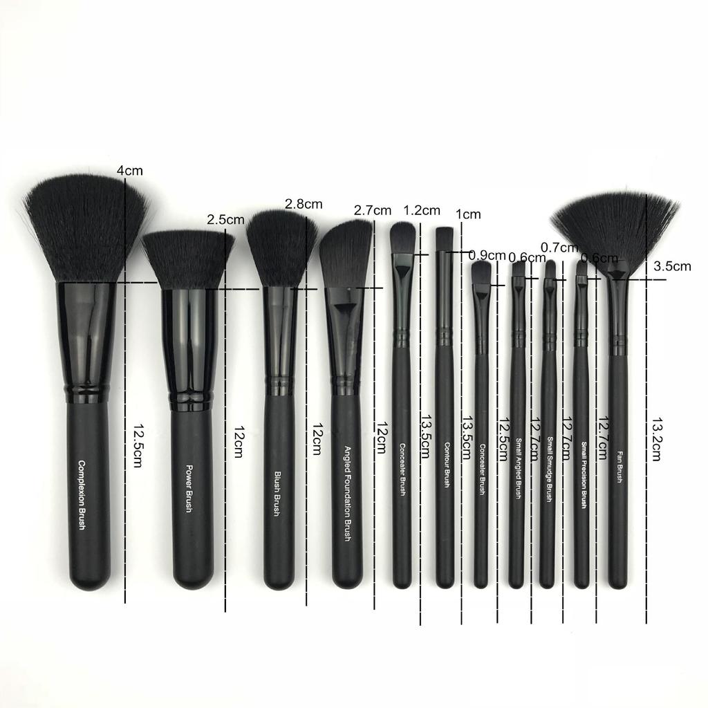 11-Piece Professional Makeup Brush Set with Black Wooden Handles