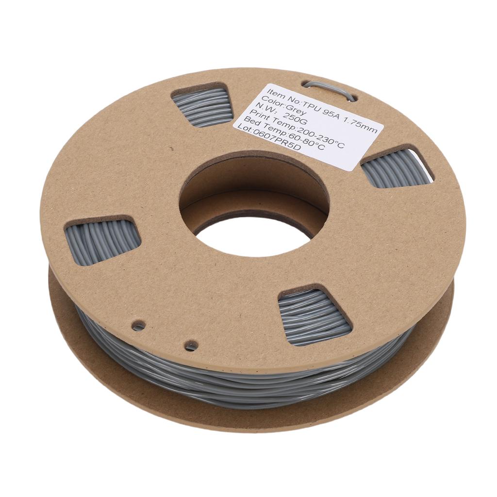 TPU Filament Vhodný pro FDM Většinu 3D Tiskáren 1.75mm 250g 95A Flexibilní Měkký Filament pro 3D Tiskárny Přesnost 0.02mm Šedý