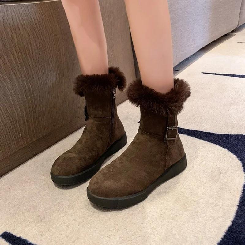 2025 New Women's Premium Snow Boots Suede Slip-On Ankle Boots with Metal Accents & Non-Slip Sole Winter Comfort Booties