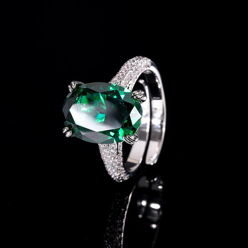 Jewelry Copper Bottom Gold-Plated High Carbon Diamond Ice Flower Cut Pigeon Egg Copper Setting Temperament Ring Female 10 * 14