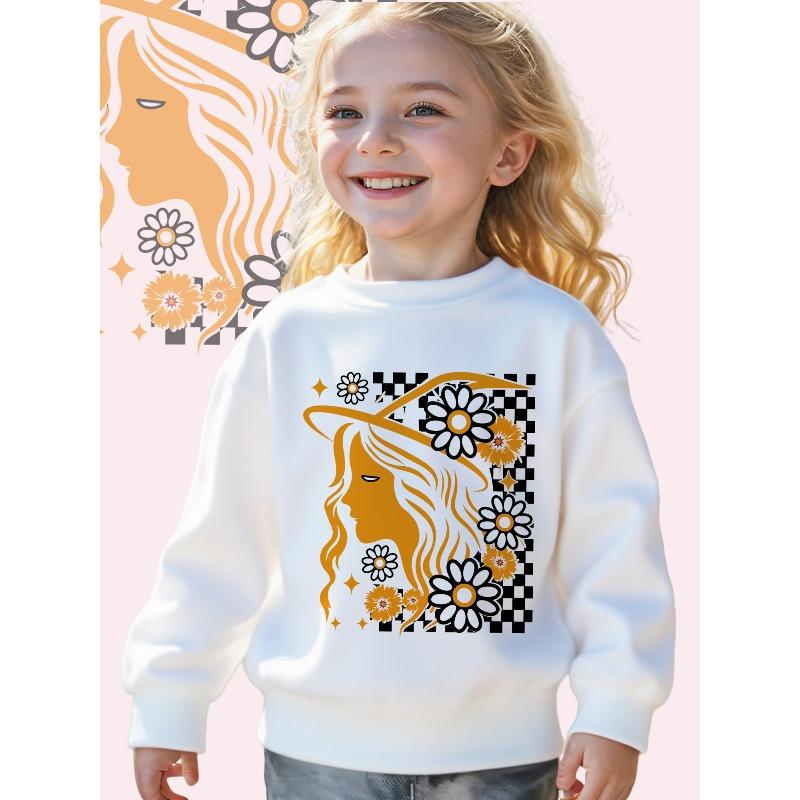 Kids Crewneck Sweatshirt, Retro Floral Whimsy Cute Graphic Print, Soft Comfort Long Sleeve Casual Pullover