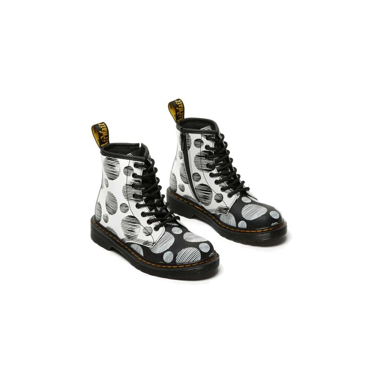 Dr. Martens 1460 Junior Полностью Принтованные В Горошек Полусапоги Повседневные На Молнии Водонепроницаемые Прочные Детские Кожаные Ботинки Детские Ботинки Черные Белые 27071009