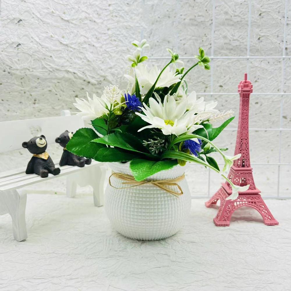 Chrysanthemum Sunflower Square Pot Faux Potted Plant For Living Room Tabletop