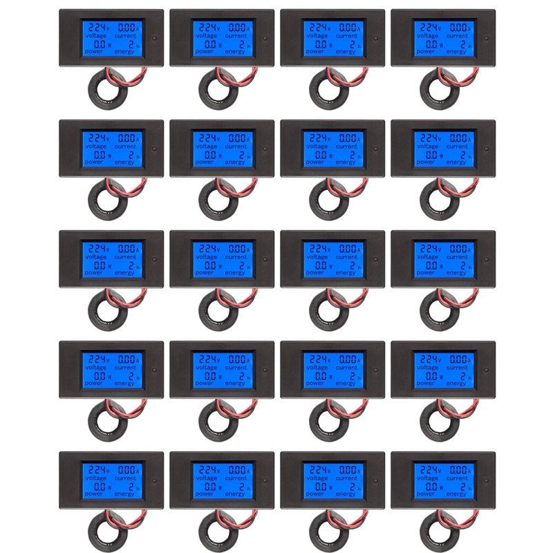 

20X AC 80-260V 100A PZEM-061 LCD Display Digital Current Voltage Power Energy Ammeter With Current Transformer CT чорний