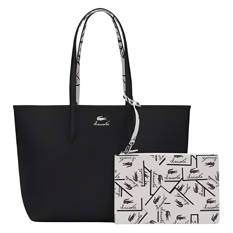 Lacoste Fashion Brand Logo Open Closure PVC Tote Bag Shopping Handbag Shoulder Bag Large Women tote Black Off-White NF4742AS-N91 Black EcruLarge 24390₽