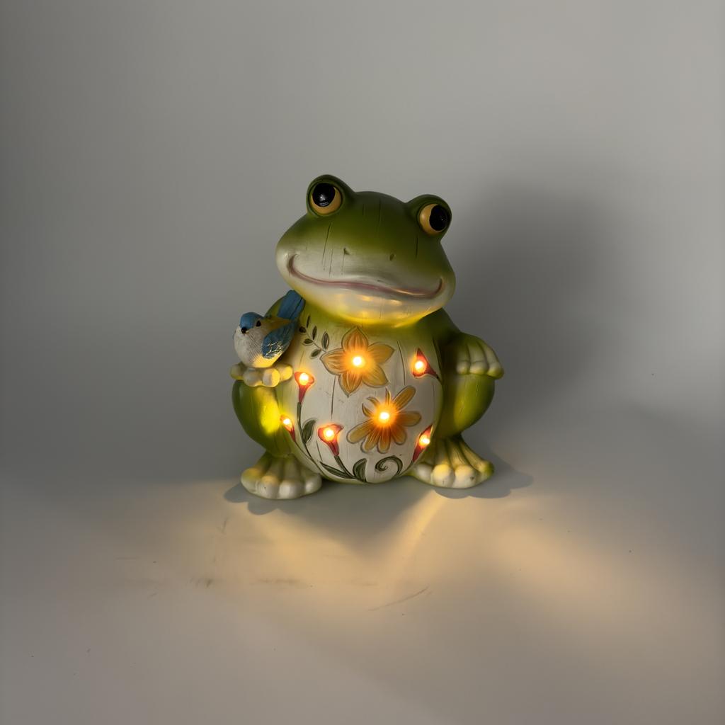 Outdoor Frog-shape Sculpture Solar LED Warm White Garden Light Resin Water-Resistant Courtyard Home Landscaping Decor