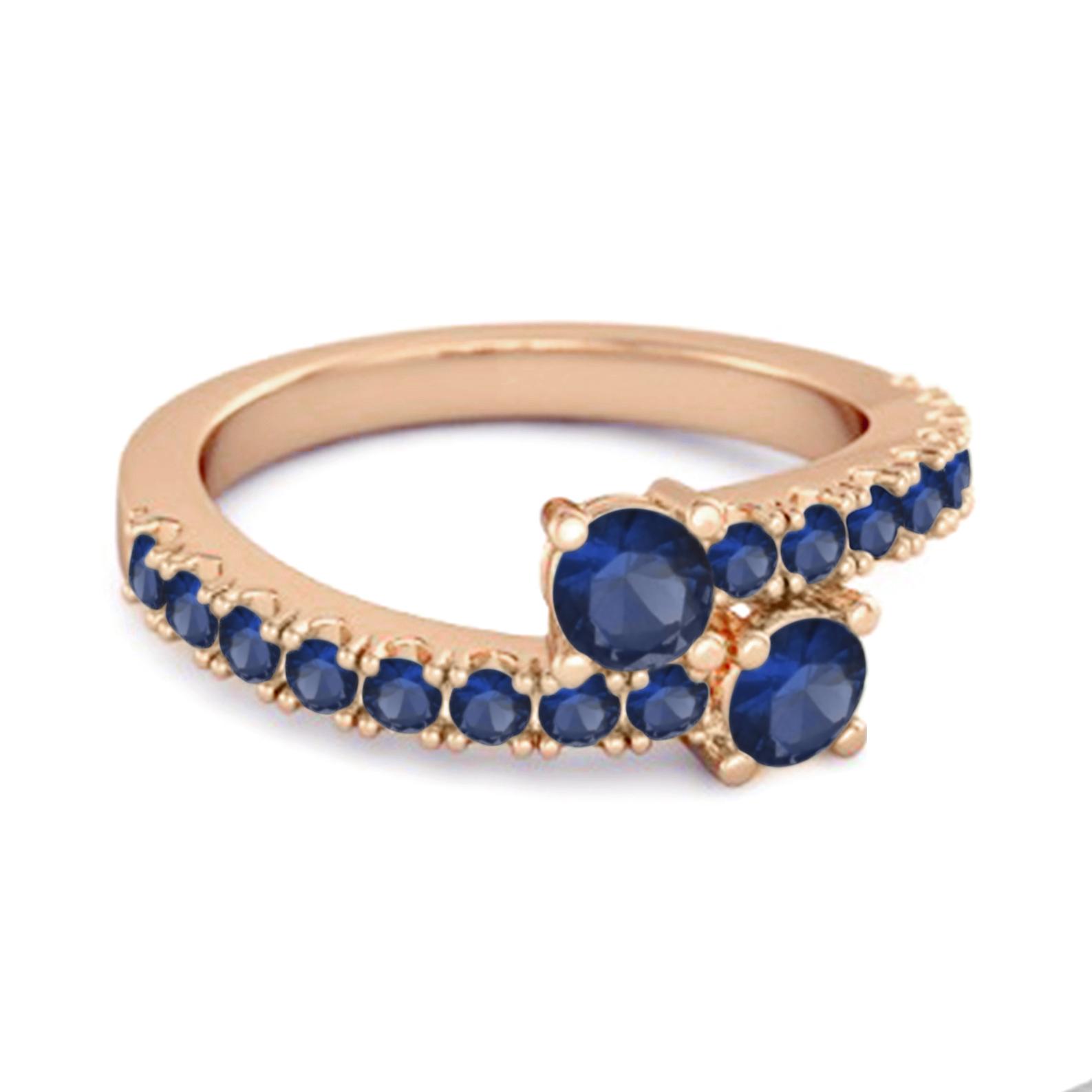 

Blue Sapphire Bypass Ring - 925 Sterling Silver Rose Gold Vermeil 11.5 Яскраво-рожевий