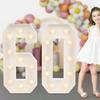 Double-sided Light-up Number 60 LED Strip with Battery Box, LED Bulbs, 60th Birthday Party Decoration Lights, KT Board, White