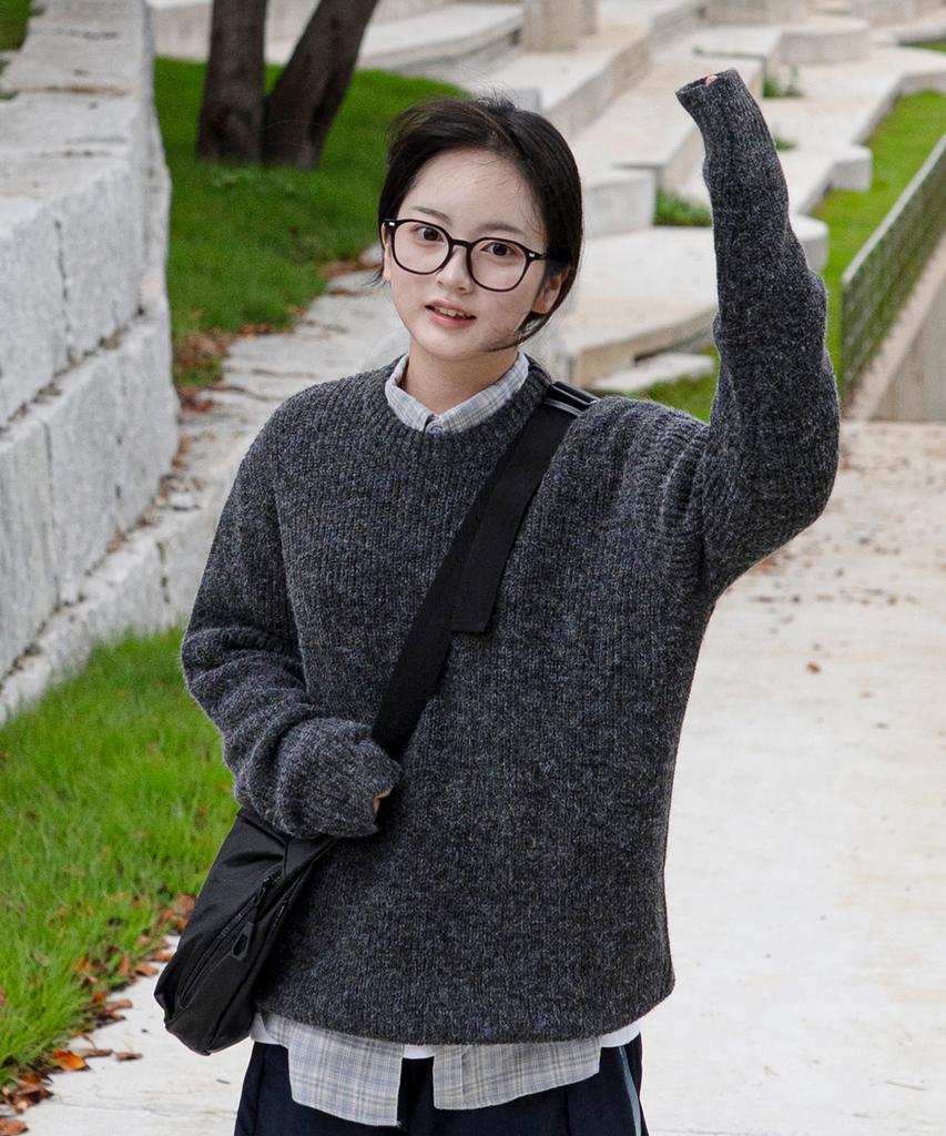 BLOND9 Crew Neck Rib Knit Sweater_Charcoal (C Type)