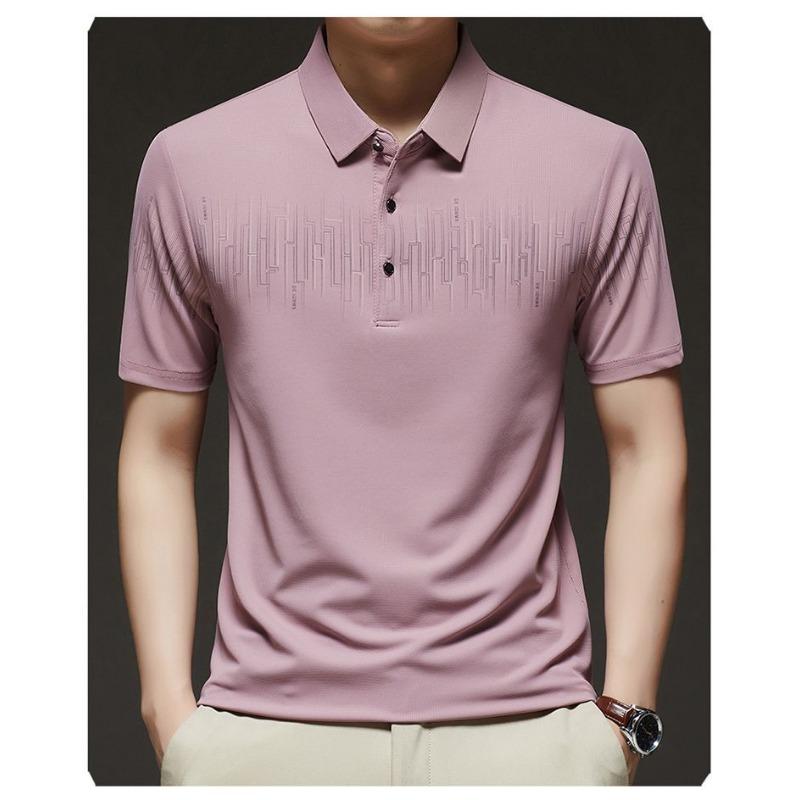 Мужская рубашка-поло из ледяного шелка, короткий рукав, геометрический узор, дышащий топ с воротником для повседневной носки L