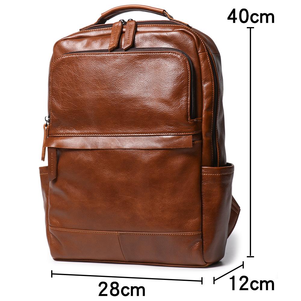 Retro First-Layer Cowhide Men'S Travel Backpack Women'S Leather Computer Backpack Large-Capacity Handbag