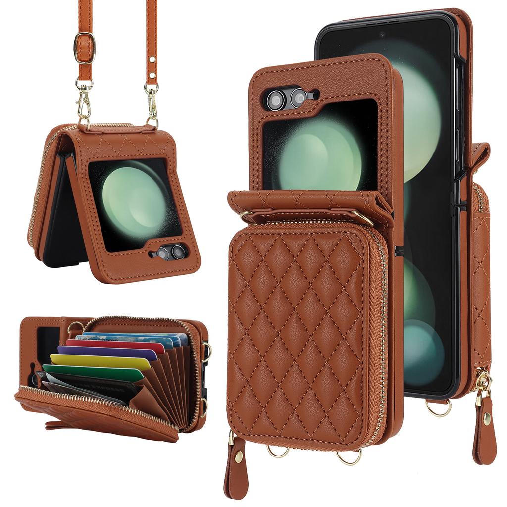 Suitable for Flip7 Mobile Phone Case Fashion Samsung ZFlip6 Crossbody Small Fragrance Style Moto60 Mobile Phone Case Plaid Leather Case