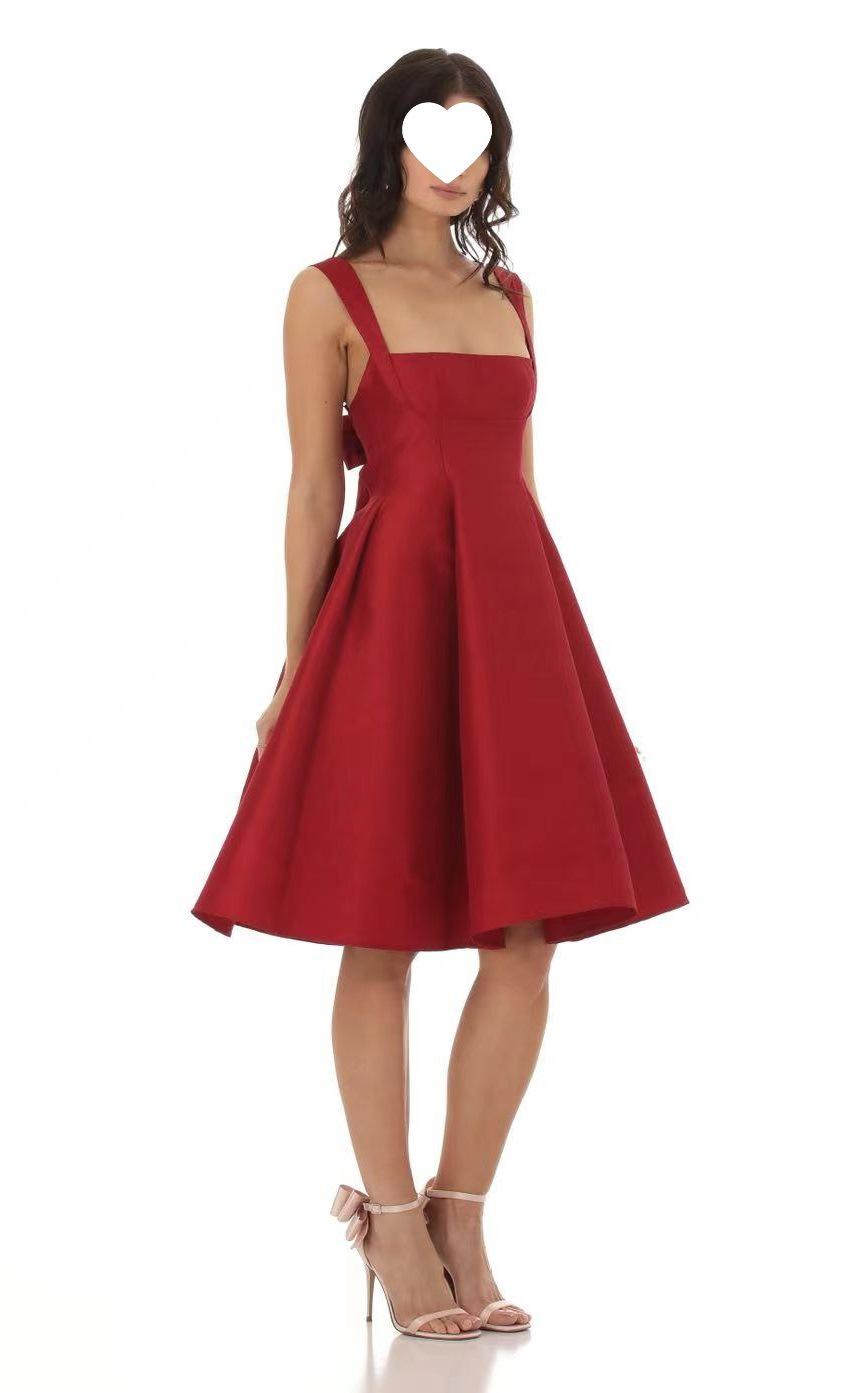 2023 Summer European & American Fashion Bow Strap Woven Dress Large