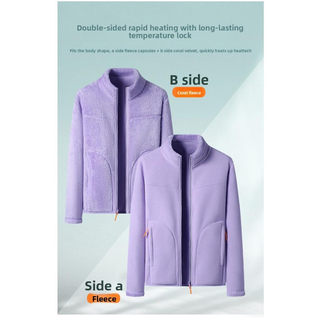 Διπλής όψης τζάκετ από κοραλλιογενές φλις σε στυλ ζευγαριού για άνδρες και γυναίκες, χειμερινό βαμβακερό τζάκετ για ζεστασιά, πανωφόρι για μέσα και έξω, τοπ