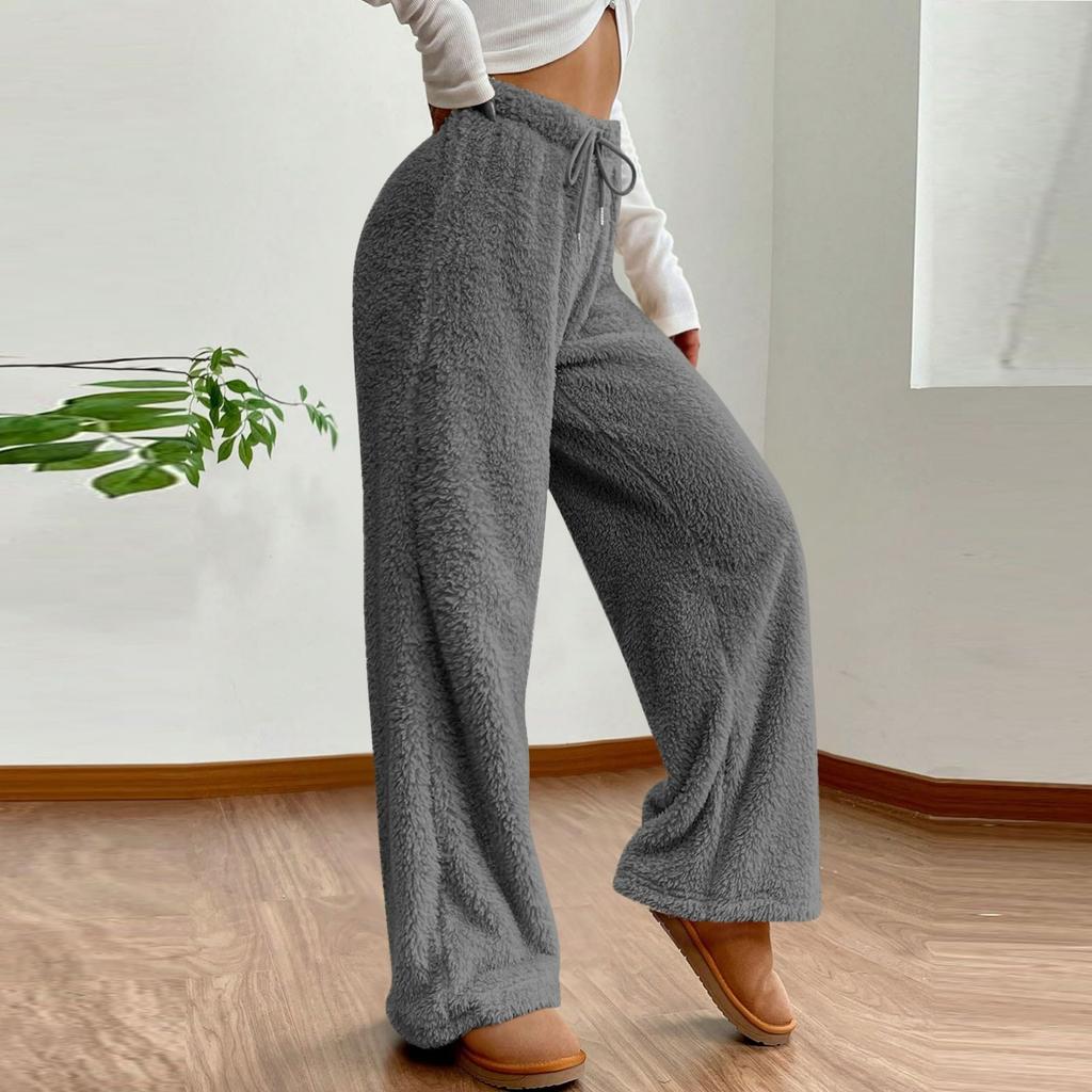 Dámské módní plyšové ležérní kalhoty jednobarevné volné pohodlné plyšové teplé kalhoty