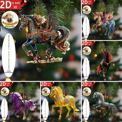 2D Horse Hanging Ornament Acrylic Flat Horse Decoration Christmas Tree Ornament for Horse Lovers Equestrian Gifts Holiday Decor