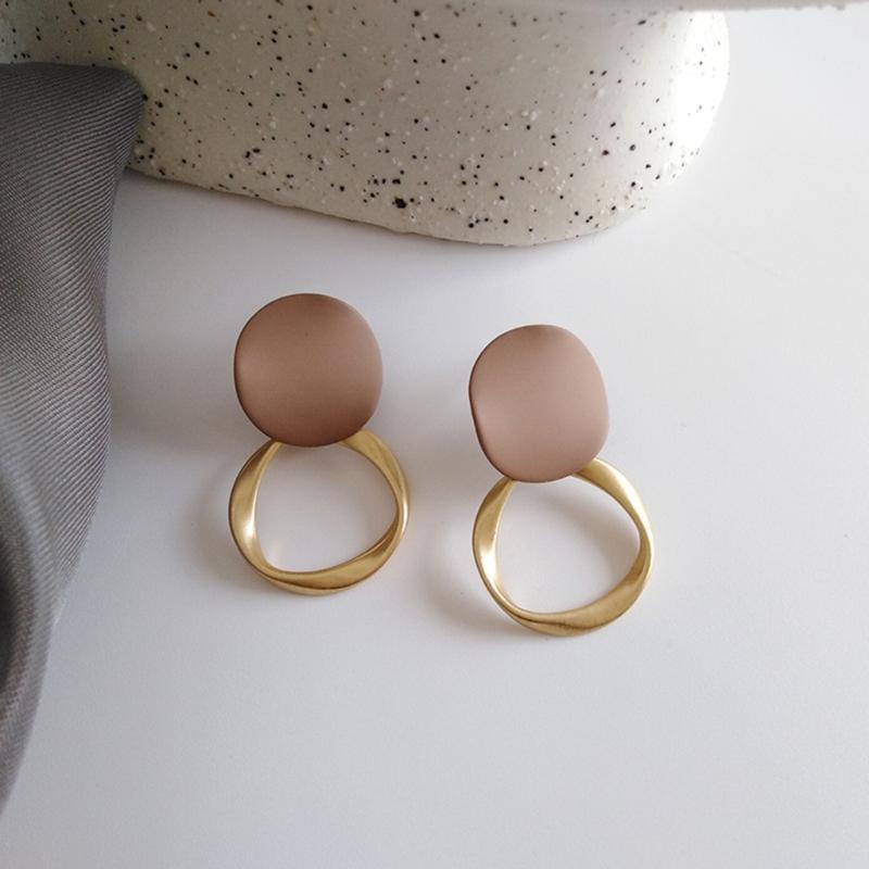 Trendy Round Khaki Dangle Earrings With Sturdy Alloy Construction Alloy Geometric Jewelry For Versatile Styling