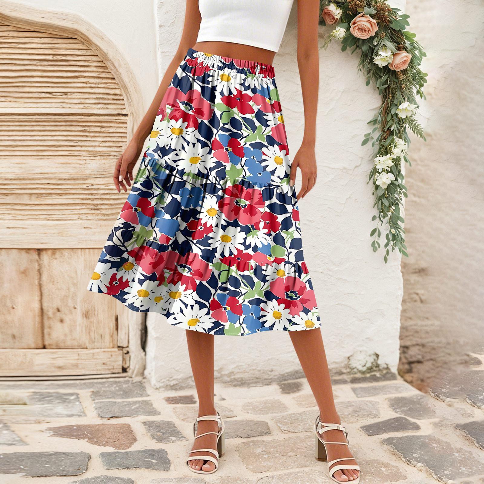 

Женская повседневная юбка А-силуэта с высокой талией, юбка в полоску с принтом в горошек и карманами XL арбуз красный