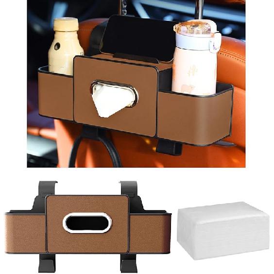 Car Back Seat Organizer With Cup Holder, Car Seat Back Tissue Box And Storage Hook, Multifunctional Car Organizer For Hold Phone,Snacks, Drinks,