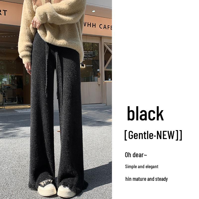 Damen Frühling/Sommer Fransenquasten Strick Weitbein Hose mit Samt Nerzfell, Bodenlang, Mikro Flare.