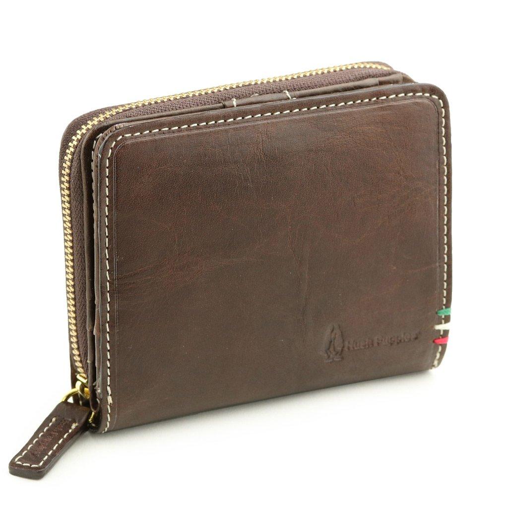 

Italian leather round zipper bifold wallet chocolate [Hushpuppy] Rally шоколадний