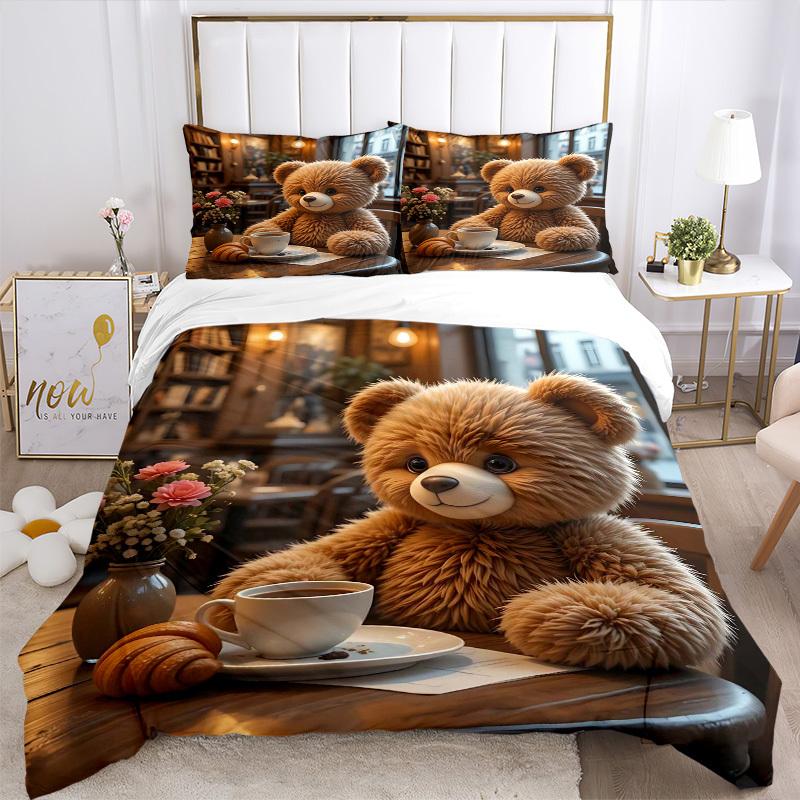 Set Biancheria da Letto Orsacchiotto Anime 3 Pezzi - Include Una Copripiumino e Due Federe (Nessun nucleo) - Perfetto per la Decorazione della Camera da Letto e della Camera degli Ospiti,