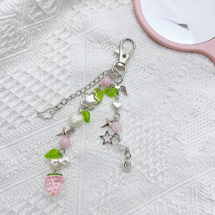 Handmade Keychain Strawberry/Peach Charm Key Chain Colorful Beaded Keyring Charm