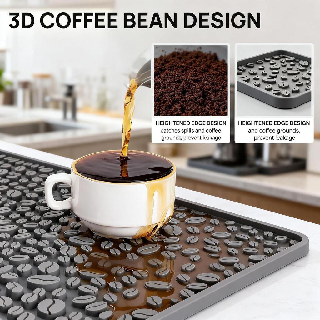 Silicone Coffee Bar Mat 16x8 Inch Anti Slip Heat Insulation Draining Pad Countertop Protector Dish Drying Kitchen Accessories