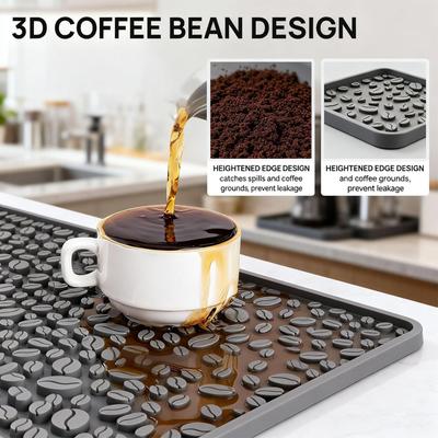 Silicone Coffee Bar Mat 16x8 Inch Anti Slip Heat Insulation Draining Pad Countertop Protector Dish Drying Kitchen Accessories