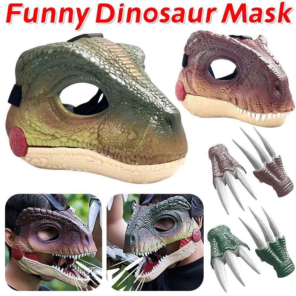 Sound Dinosaur Mask Headwear Movable Mouth Dinosaur Head Face Cover Funny 3D Dinosaur Mask  Props